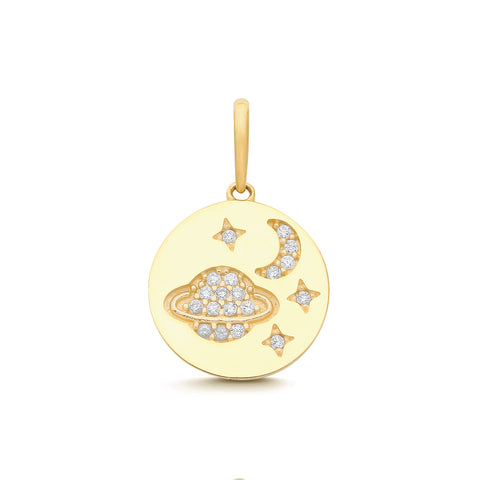 9CT GOLD TINY SATURN, MOON & STARS PENDANT CHARM