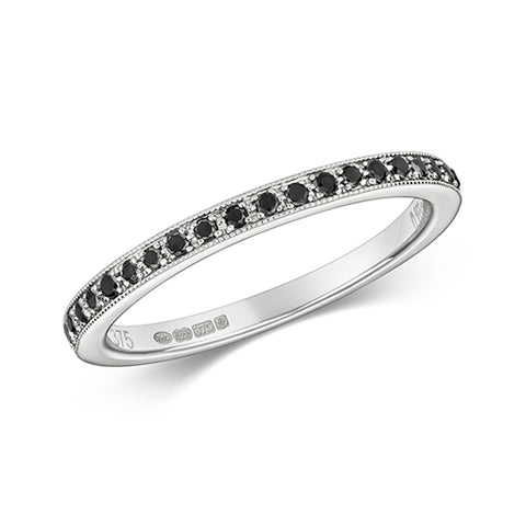 9CT WHITE GOLD GRAIN SET BLACK DIAMOND HALF ETERNITY BAND