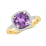 9CT GOLD CUSHION CUT AMETHYST & DIAMOND RING