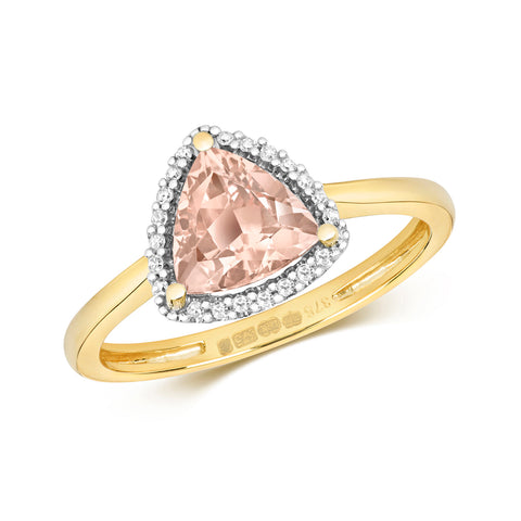 9CT GOLD TRILLIANT CUT LIGHT MORGANITE & DIAMOND RING