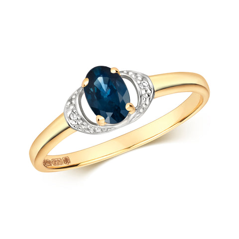 9CT GOLD OVAL SAPPHIRE & DIAMOND RING