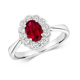 18CT WHITE GOLD CLASSIC OVAL RUBY & DIAMOND CLUSTER RING