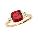 9CT GOLD CUSHION CUT CREATED RUBY & WHITE SAPPHIRE RING