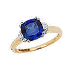 9CT GOLD CUSHION CUT CREATED SAPPHIRE & WHITE SAPPHIRE RING