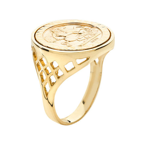9CT GOLD 1/10 KRUGERAND SIZE ST GEORGE RING