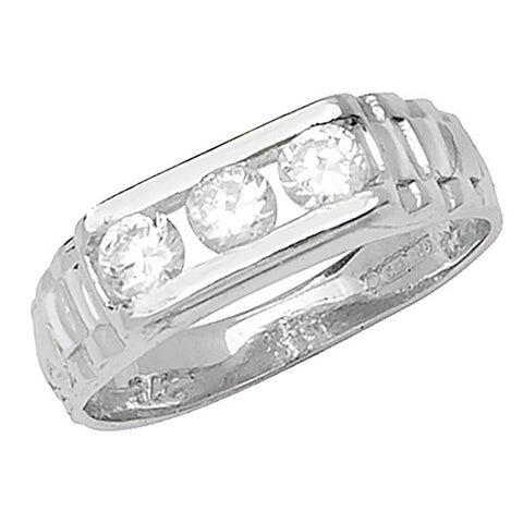 9CT WHITE GOLD BABIES THREE STONE CUBIC ZIRCONIA RING