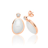 RHODIUM PLATED SILVER MOONSTONE & CUBIC ZIRCONIA STUDS