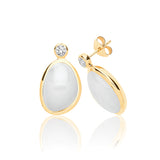 RHODIUM PLATED SILVER MOONSTONE & CUBIC ZIRCONIA STUDS