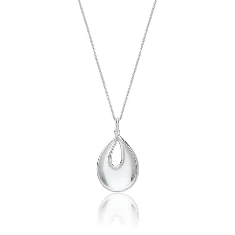 RHODIUM PLATED SILVER CUBIC ZIRCONIA SET CURVED PENDANT NECKLACE