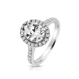 RHODIUM PLATED SILVER OVAL CUBIC ZIRCONIA HALO RING