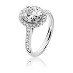RHODIUM PLATED SILVER OVAL CUBIC ZIRCONIA HALO RING