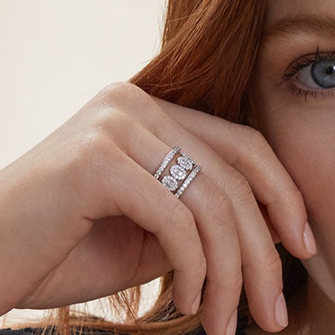 RHODIUM PLATED SILVER OVAL CUBIC ZIRCONIA FULL ETERNITY BAND