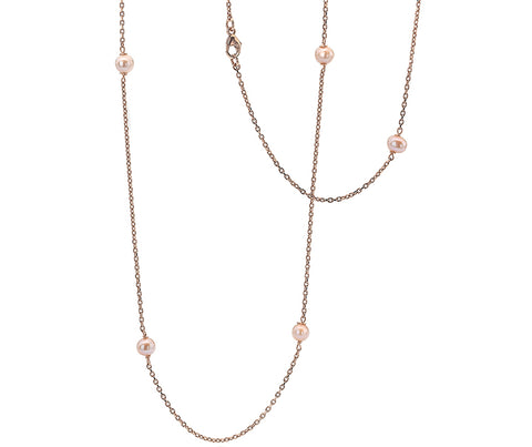 9CT ROSE GOLD PINK PEARL STATION NECKLACE