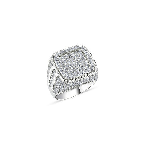 SILVER PAVE CUBIC ZIRCONIA SIGNET STYLE GENTS RING