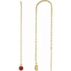 14CT GOLD RUBY THREADER CHAIN EARRINGS