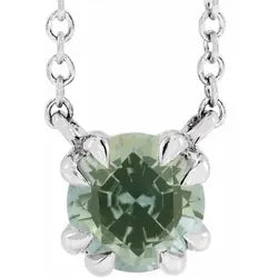 SILVER DOUBLE CLAW GREEN SAPPHIRE SOLITAIRE NECKLACE