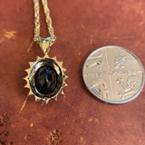 9CT GOLD BLACK SAPPHIRE & DIAMOND PENDANT