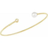 14CT GOLD PEARL & DIAMOND SET TORQUE BANGLE