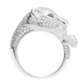 18CT WHITE GOLD EMERALD & DIAMOND PANTHER RING