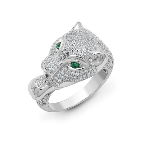 18CT WHITE GOLD EMERALD & DIAMOND PANTHER RING