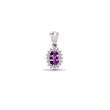 9CT WHITE GOLD OVAL AMETHYST & DIAMOND PENDANT
