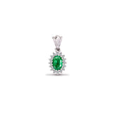 9CT WHITE GOLD OVAL EMERALD & DIAMOND PENDANT