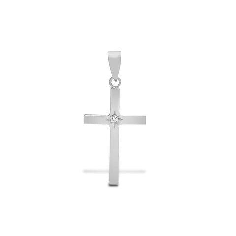 9CT WHITE GOLD STAR SET DIAMOND CROSS