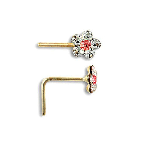 9CT GOLD PINK & WHITE CUBIC ZIRCONIA FLOWER NOSE STUD