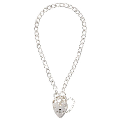 SILVER OPEN CURB HEART LOCKET CHARM BRACELET