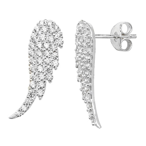 SILVER CUBIC ZIRCONIA ANGEL WING EARRINGS