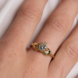 GOLD VERMEIL CUBIC ZIRCONIA SET CLADDAGH RING