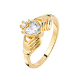 GOLD VERMEIL CUBIC ZIRCONIA SET CLADDAGH RING