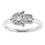 SILVER .03CT DIAMOND HAMSA RING