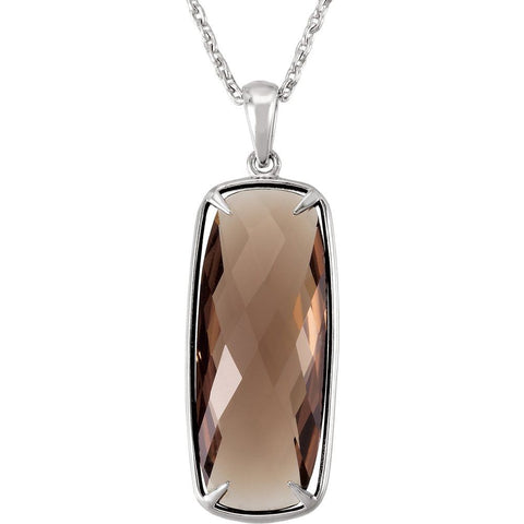 STERLING SILVER  CHECKERBOARD-CUT SMOKY QUARTZ NECKLACE