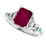 CUSTOM SILVER RHODOLITE GARNET, BLUE ZIRCON & DIAMOND HEIRLOOM RING