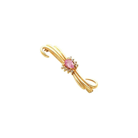 10CT GOLD PEAR CUT PINK TOURMALINE & LAB-GROWN DIAMOND BROOCH