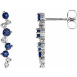 14CT WHITE GOLD SAPPHIRE & DIAMOND LONG STUD EARRING