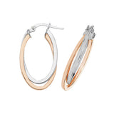 9CT ROSE & WHITE GOLD OVAL DOUBLE HOOP EARRINGS