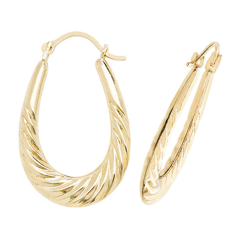 9CT GOLD OVAL TWIST CREOLE HOOPS