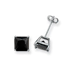 SILVER SQUARE BLACK CUBIC ZIRCONIA STUDS