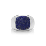 RHODIUM PLATED SILVER OBLONG LAPIS LAZULI SIGNET RING