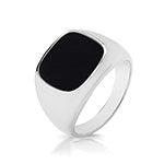 RHODIUM PLATED SILVER OBLONG ONYX SIGNET RING