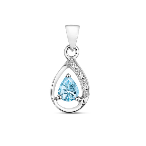 9CT WHITE GOLD PEAR CUT AQUAMARINE & DIAMOND PENDANT