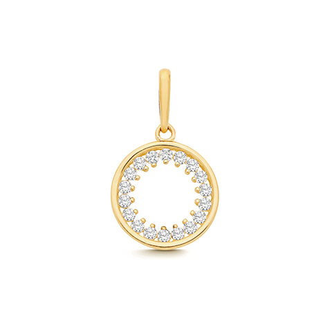 9CT GOLD CUBIC ZIRCONIA SET CIRCLE CHARM PENDANT