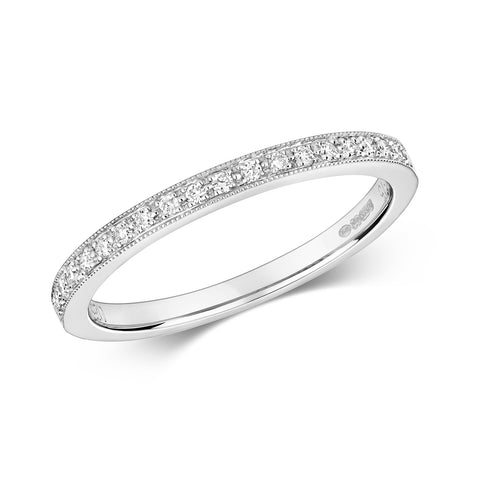 9CT WHITE GOLD GRAIN SET DIAMOND HALF ETERNITY BAND