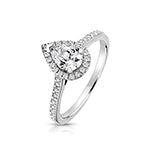 RHODIUM PLATED SILVER PEAR CUT CUBIC ZIRCONIA HALO RING