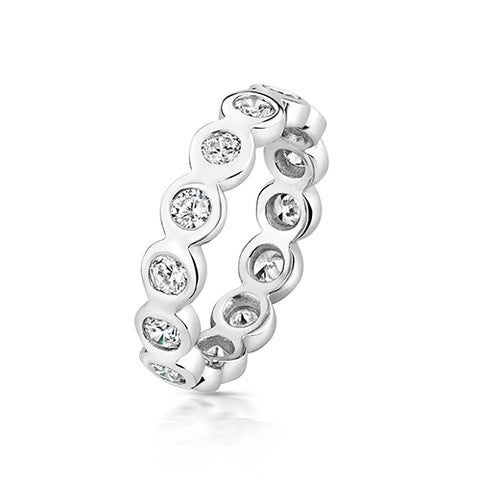 RHODIUM PLATED SILVER RUBOVER SET CUBIC ZIRCONIA FULL ETERNITY BAND