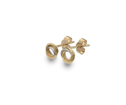 9CT YELLOW & WHITE GOLD LOVE KNOT STUD EARRINGS