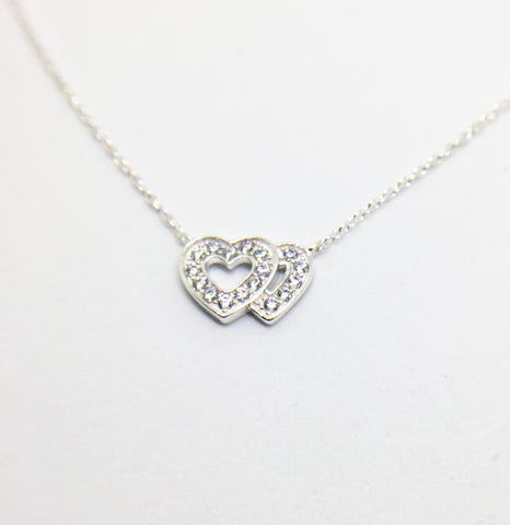 SILVER DOUBLE HEART CUBIC ZIRCONIA NECKLACE