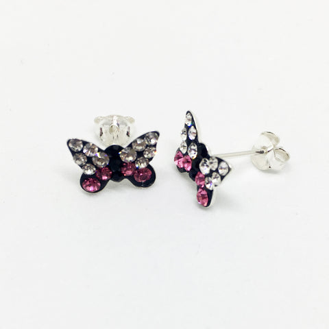 SILVER CRYSTAL BUTTERFLY STUDS